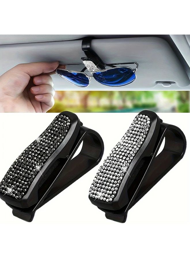 1pc Sparkling Rhinestone Car Sun Visor Clip Multifunctional Fashion Glasses Holder Vehicle Interior Accessories Colorful - Image 2