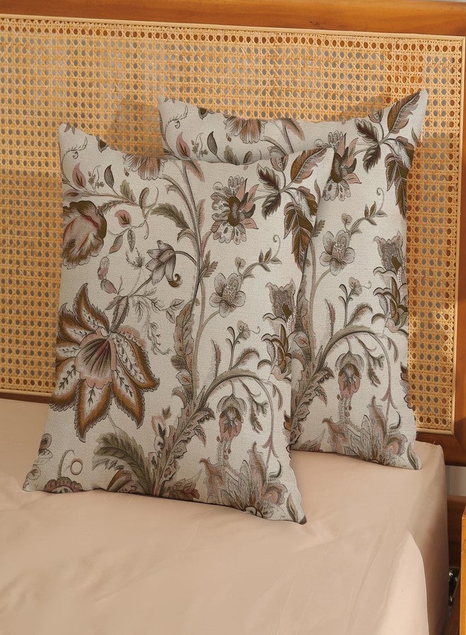 DAFENA Chinoiserie Pillow Covers 18x18 Inch 2 Pcs Spring Fall Brown Floral Decor Throw Pillows Vintage Flower Plant Seasonal Outdoor Indoor Decoration Pillowcase Linen Cushion Cover for Couch Sofa Bed - Image 2