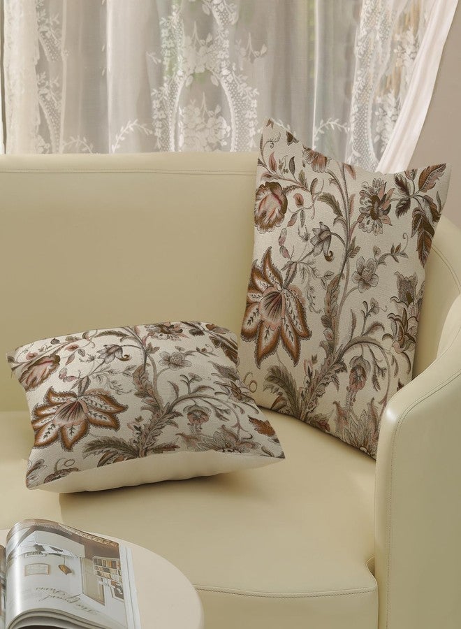 DAFENA Chinoiserie Pillow Covers 18x18 Inch 2 Pcs Spring Fall Brown Floral Decor Throw Pillows Vintage Flower Plant Seasonal Outdoor Indoor Decoration Pillowcase Linen Cushion Cover for Couch Sofa Bed - Image 4