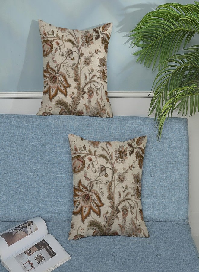 DAFENA Chinoiserie Pillow Covers 18x18 Inch 2 Pcs Spring Fall Brown Floral Decor Throw Pillows Vintage Flower Plant Seasonal Outdoor Indoor Decoration Pillowcase Linen Cushion Cover for Couch Sofa Bed - Image 3
