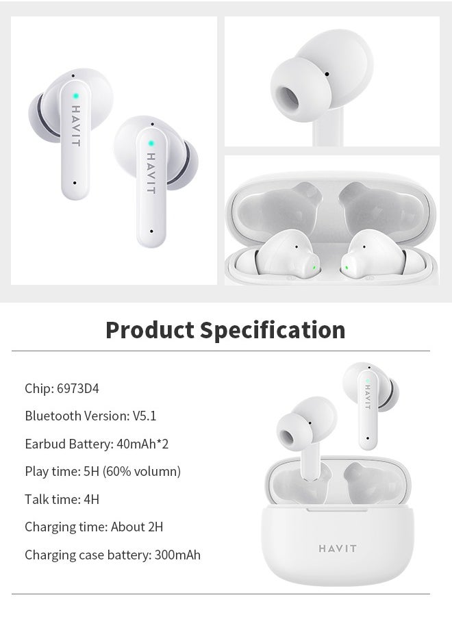 havit - Wireless Earbud, Bluetooth 5.1, 5 Hours Listening Time, Smart Touch Control, Compatible with Apple/Android - Image 1