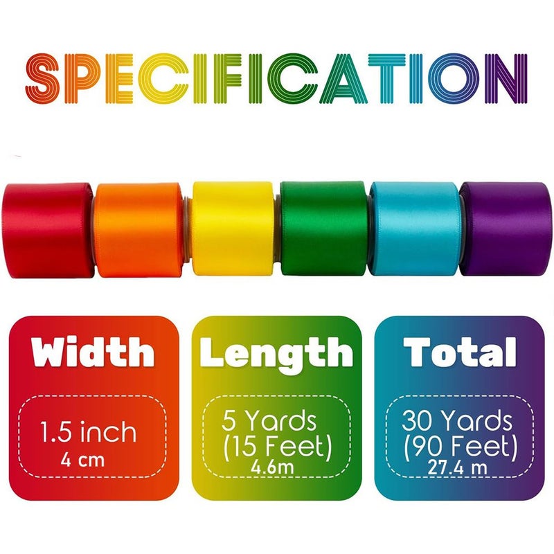 Set Of 6 Assorted Cool Color Satin Ribbons Each 1.5 Inches Wide Total 30 Yards Perfect For Crafts Gift Wrapping Easter Baskets Birthday Parties And Hair Bows - Image 3