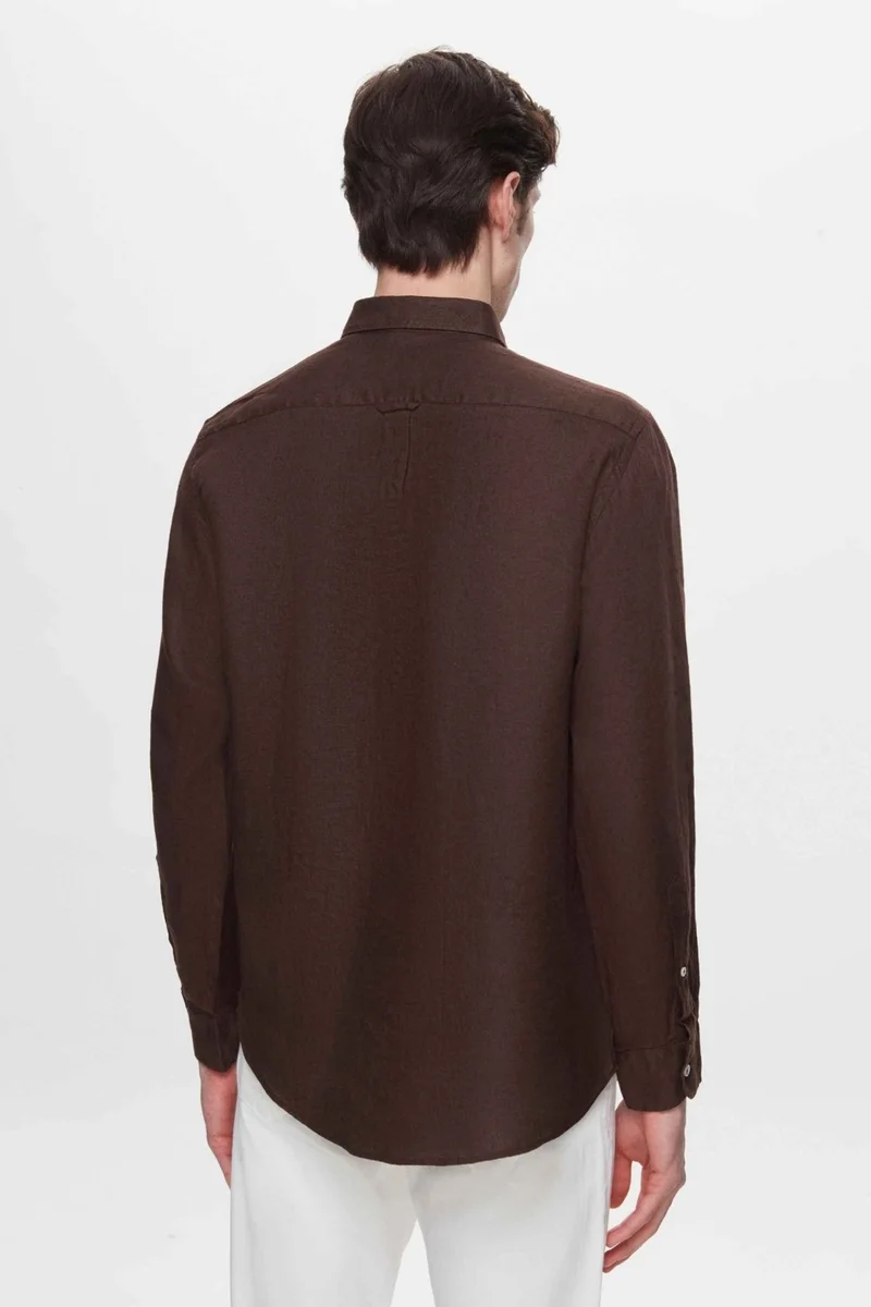 D'S DAMAT Comfort Brown 100% Linen Shirt 2HC02G803265M
