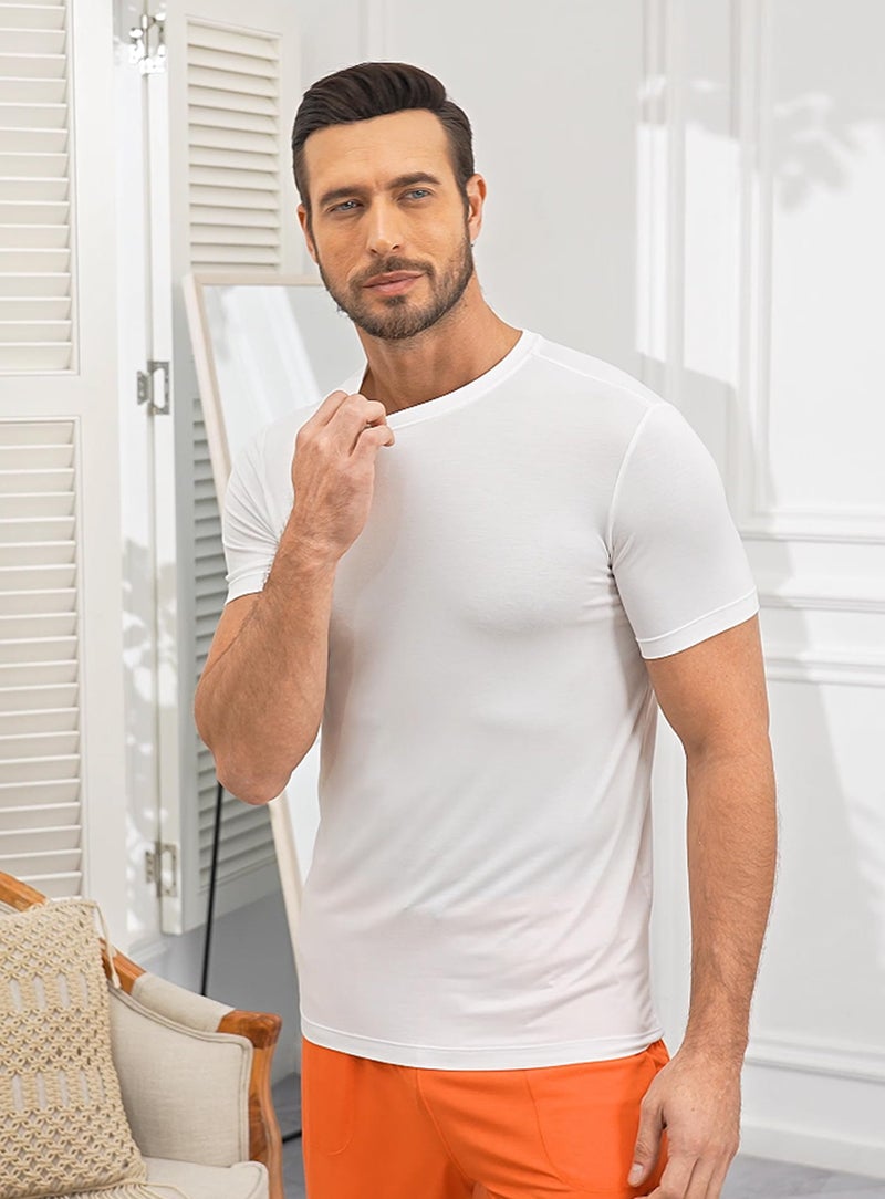 COLORFULLEAF Men's Crew Neck Undershirts Bamboo Rayon Short Sleeve Tees Slim-fit T-Shirts (White, M) - Image 3