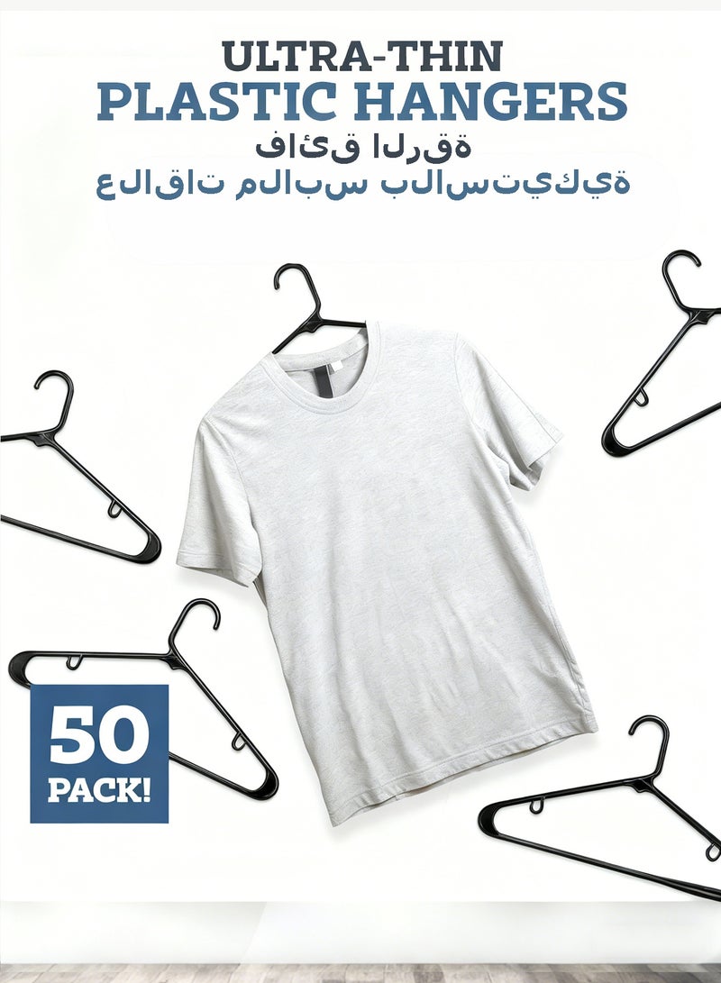 WEMART Plastic Hangers 50 Pack Durable & Strong Closet Organizers, Plastic Clothes Hangers with Built-in Hooks, Ideal Apartment or Dorm Room Essentials Space Saving Clothes Hanger for Coat, Shirt, Dress, Pants, Tie, Black - Image 4