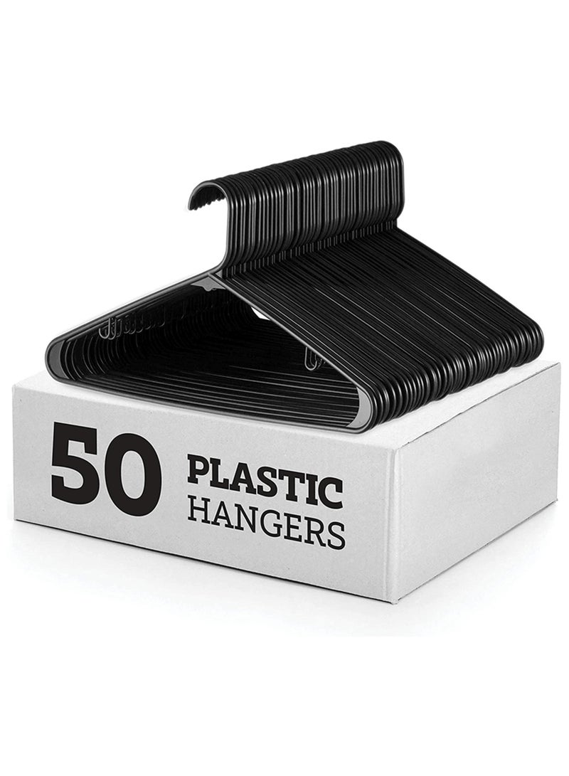 WEMART Plastic Hangers 50 Pack Durable & Strong Closet Organizers, Plastic Clothes Hangers with Built-in Hooks, Ideal Apartment or Dorm Room Essentials Space Saving Clothes Hanger for Coat, Shirt, Dress, Pants, Tie, Black - Image 1