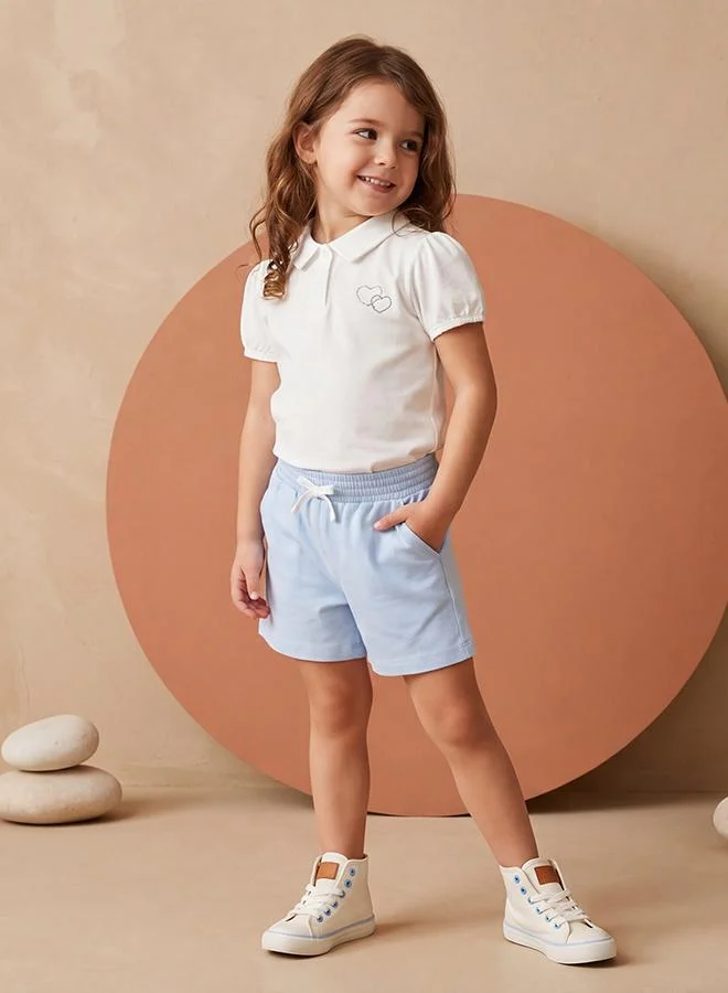 أطفال وأكثر Babies & More Toddler Girls Beige Short Sleeve Collar Short Set
