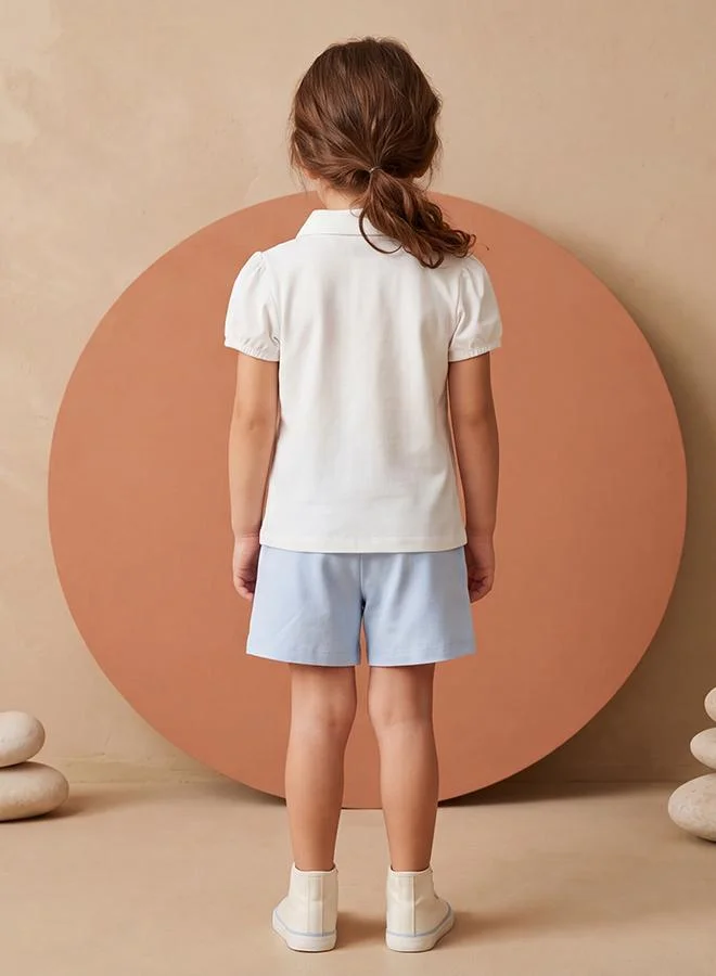 أطفال وأكثر Babies & More Toddler Girls Beige Short Sleeve Collar Short Set