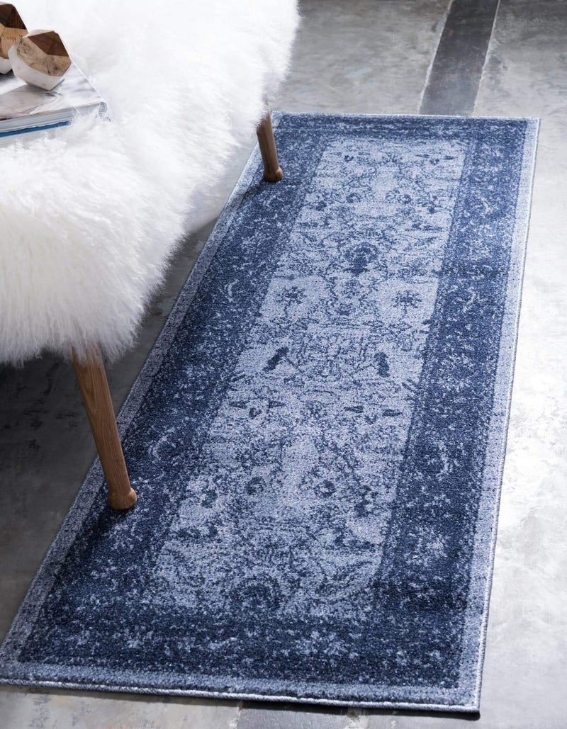 Unique Loom La Jolla Collection Farmhouse Contemporary Botanical Traditional Vintage Area Rug 2 ft 7 in x 10 ft BlueNavy Blue