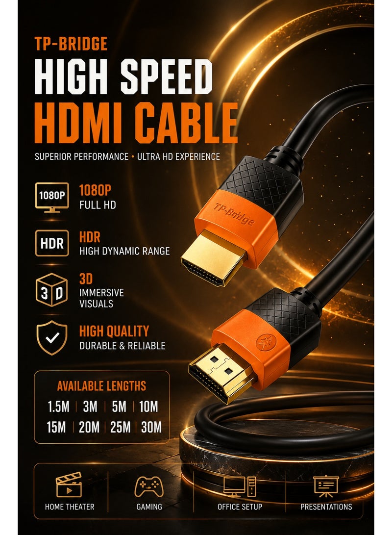تي بي بردج كابل HDMI عالي السرعة بطول 10 أمتار – يدعم دقة 1080P، ومعدل تحديث 60 هرتز، وتقنيات HDR وHDCP و3D؛ متوافق مع أجهزة التلفاز، والشاشات، وأجهزة الألعاب، وأجهزة الكمبيوتر المحمولة. - Image 4