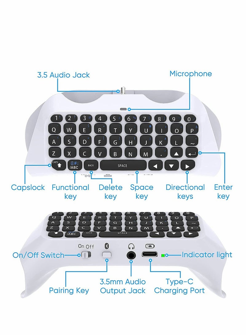 Wireless Keyboard for PS5 Controller, Bluetooth 3.0 Mini Chatpad Message Game Keyboard Keypad Built-in Speaker with 3.5mm Audio Jack for Messaging and Gaming Live Chat