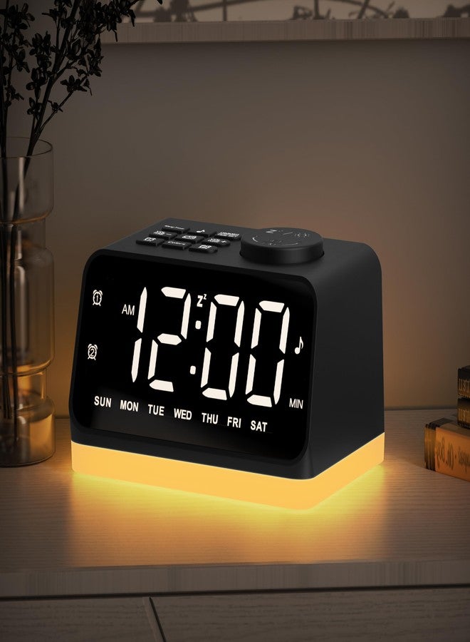 Jall Digital Alarm Clock with FM Radio for Bedroom, 8 Colors Night Light with 2 Charging Port, Sleep Sound Machines with Timer, Dual Alarm, Loud Alarm and Easy to Use for Seniors and Kids as Gift (Black) - Image 1