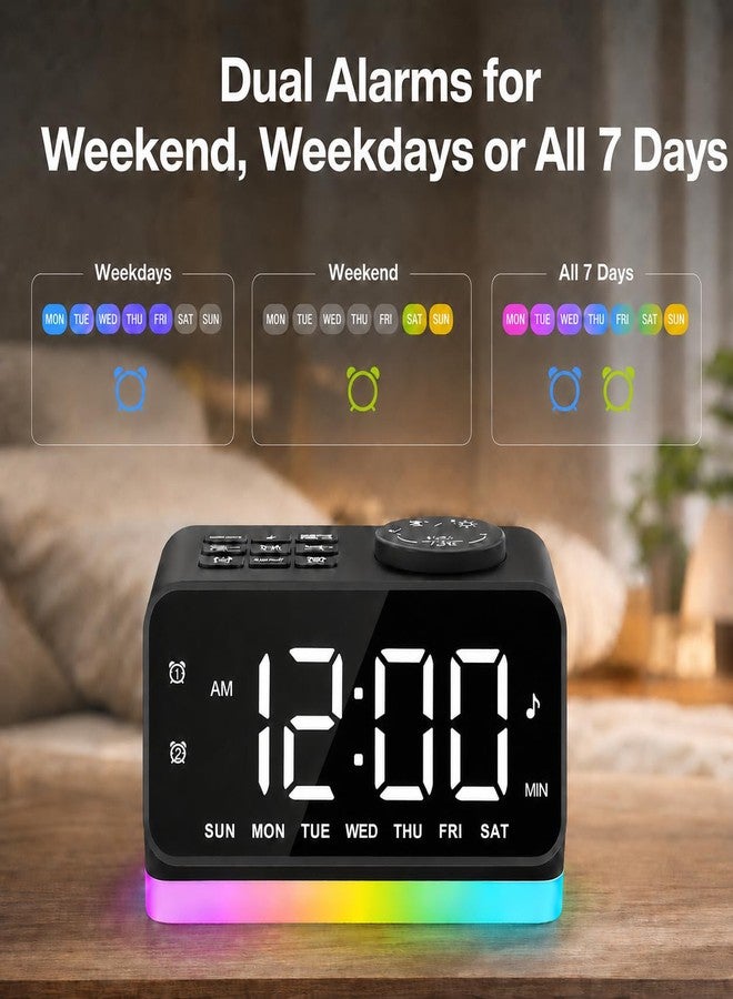 Jall Digital Alarm Clock with FM Radio for Bedroom, 8 Colors Night Light with 2 Charging Port, Sleep Sound Machines with Timer, Dual Alarm, Loud Alarm and Easy to Use for Seniors and Kids as Gift (Black) - Image 3