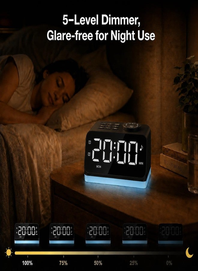 Jall Digital Alarm Clock with FM Radio for Bedroom, 8 Colors Night Light with 2 Charging Port, Sleep Sound Machines with Timer, Dual Alarm, Loud Alarm and Easy to Use for Seniors and Kids as Gift (Black) - Image 4