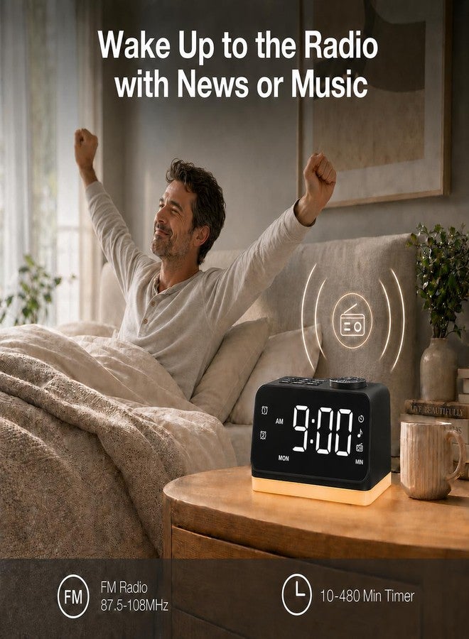 Jall Digital Alarm Clock with FM Radio for Bedroom, 8 Colors Night Light with 2 Charging Port, Sleep Sound Machines with Timer, Dual Alarm, Loud Alarm and Easy to Use for Seniors and Kids as Gift (Black) - Image 2
