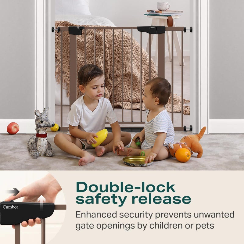 Cumbor 29.7-40.6" Baby Gate for Stairs, Mom's Choice Awards Winner-Dog Gate for Doorways, Pressure Mounted Auto-Close Pet Gates for Dogs Indoor, Safety Child Gate with Easy Walk Thru Door, Brown - Image 4