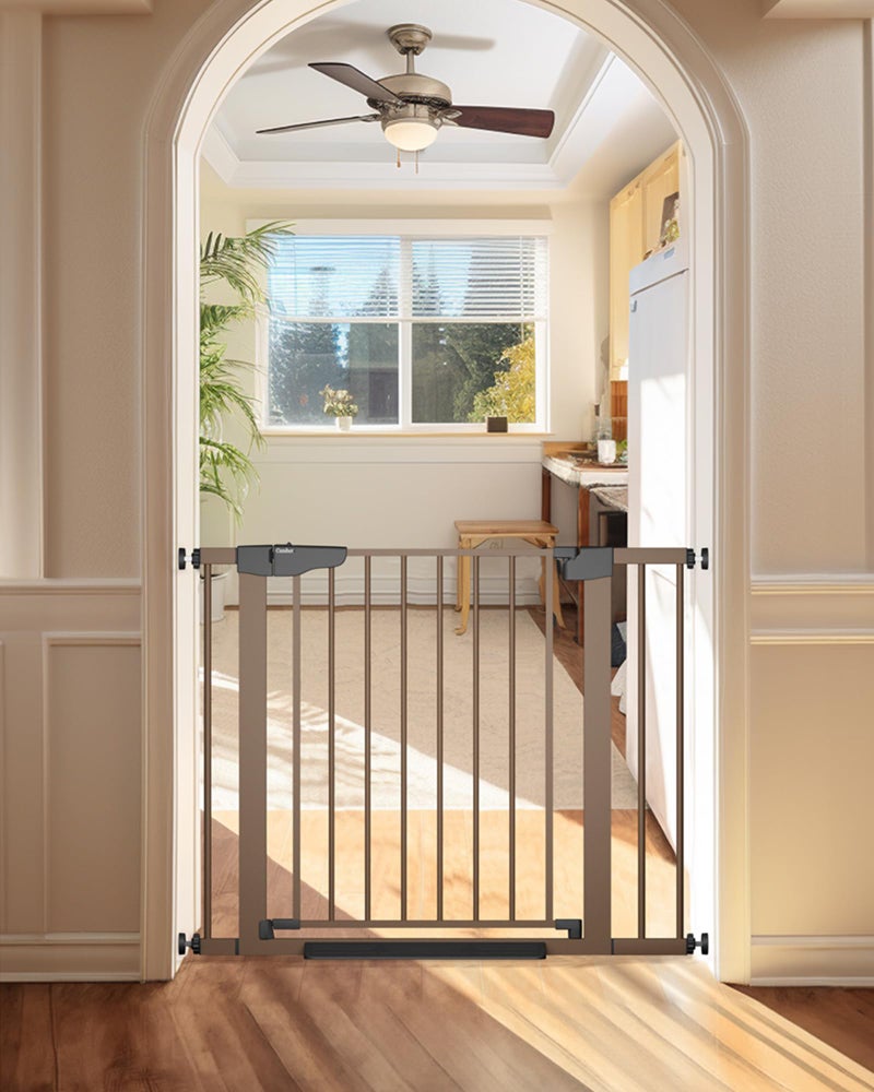 Cumbor 29.7-40.6" Baby Gate for Stairs, Mom's Choice Awards Winner-Dog Gate for Doorways, Pressure Mounted Auto-Close Pet Gates for Dogs Indoor, Safety Child Gate with Easy Walk Thru Door, Brown - Image 1