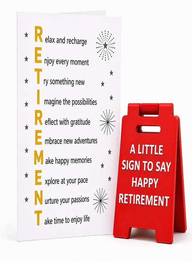 Fun-Plus Retirement Card with Mini Desk Sign – 2-in-1 Retirement Greeting Card & Keepsake Set – Uplifting 7x4.75” Farewell Card for Woman & Man – Small Retirement Gift & Gift Basket Filler Memento - Image 1