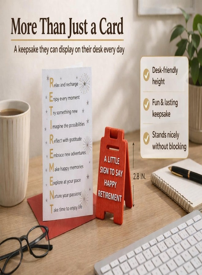 Fun-Plus Retirement Card with Mini Desk Sign – 2-in-1 Retirement Greeting Card & Keepsake Set – Uplifting 7x4.75” Farewell Card for Woman & Man – Small Retirement Gift & Gift Basket Filler Memento - Image 3