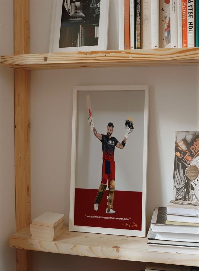 QUOTE - UNQUOTE ART Virat Kohli RCB Framed Poster, Cricket Wall Art, 13x17 inches - White Frame - Image 3