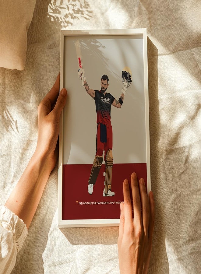 QUOTE - UNQUOTE ART Virat Kohli RCB Framed Poster, Cricket Wall Art, 13x17 inches - White Frame - Image 1