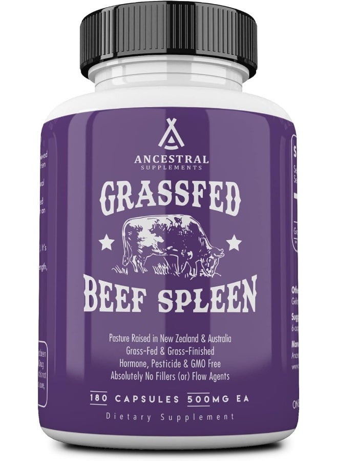 Ancestral Supplements Grass Fed Beef Spleen Supplement, 3000mg Spleen Support Formula Promotes Immune, Iron, and Allergy Health, Non-GMO, 180 Capsules - Image 1