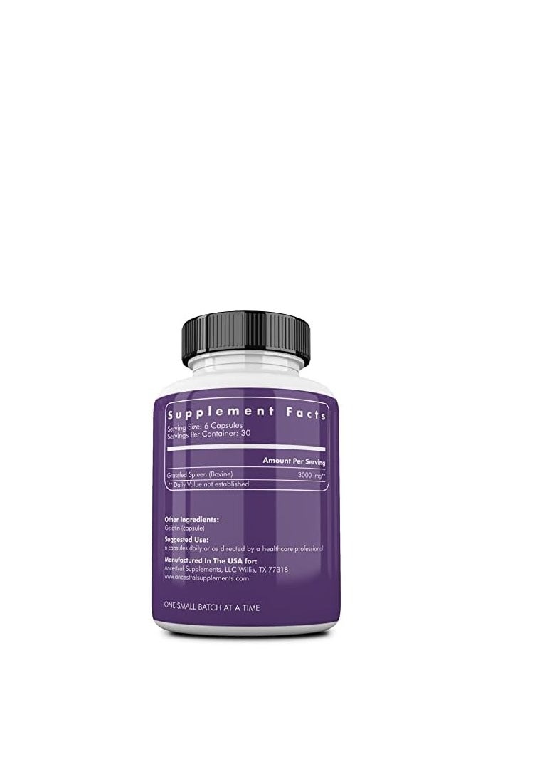 Ancestral Supplements Grass Fed Beef Spleen Supplement, 3000mg 180 Capsules  - Image 2