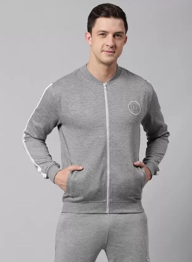 Dennis Lingo Men's Grey Melange Polyester Blend Solid Pattern Regular Fit Sweatshirt  - Image 1