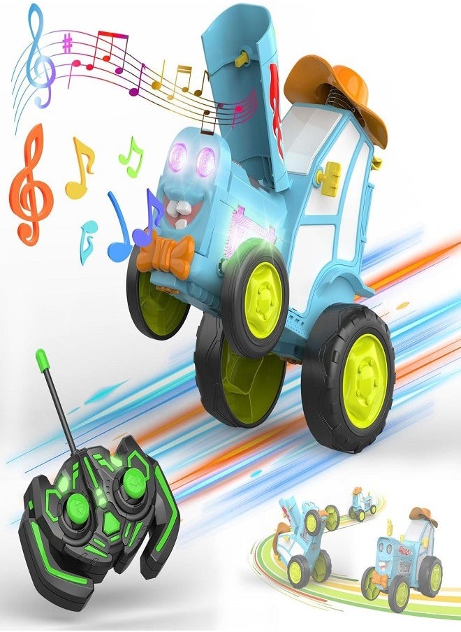 Acrobatic Jumping Car Toy, Car with Remote Control Wireless Dancer with LED Lighting, Rock and Spin, Rechargeable, Car Suitable as Gifts for Boys and Girls from 3 to 12 Years (Blue)  - Image 1
