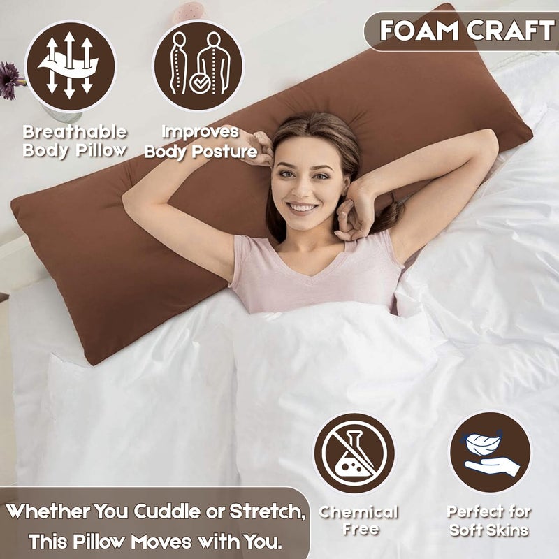 FOAM CRAFT Full Body Long Pillow with Cotton Cover - 50 x 120 cm - Brown - Image 5