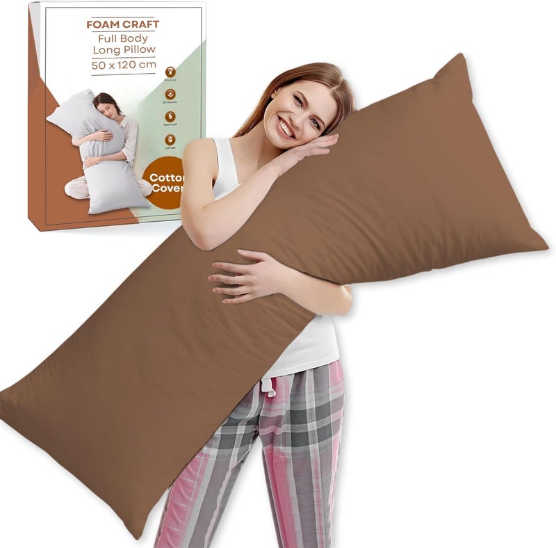 FOAM CRAFT Full Body Long Pillow with Cotton Cover - 50 x 120 cm - Brown - Image 1