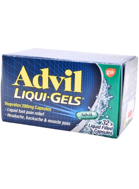 Advil Liquid Gels 200mg Ibuprofen Capsules (Fast-Acting Pain Relief, 32 Caps)