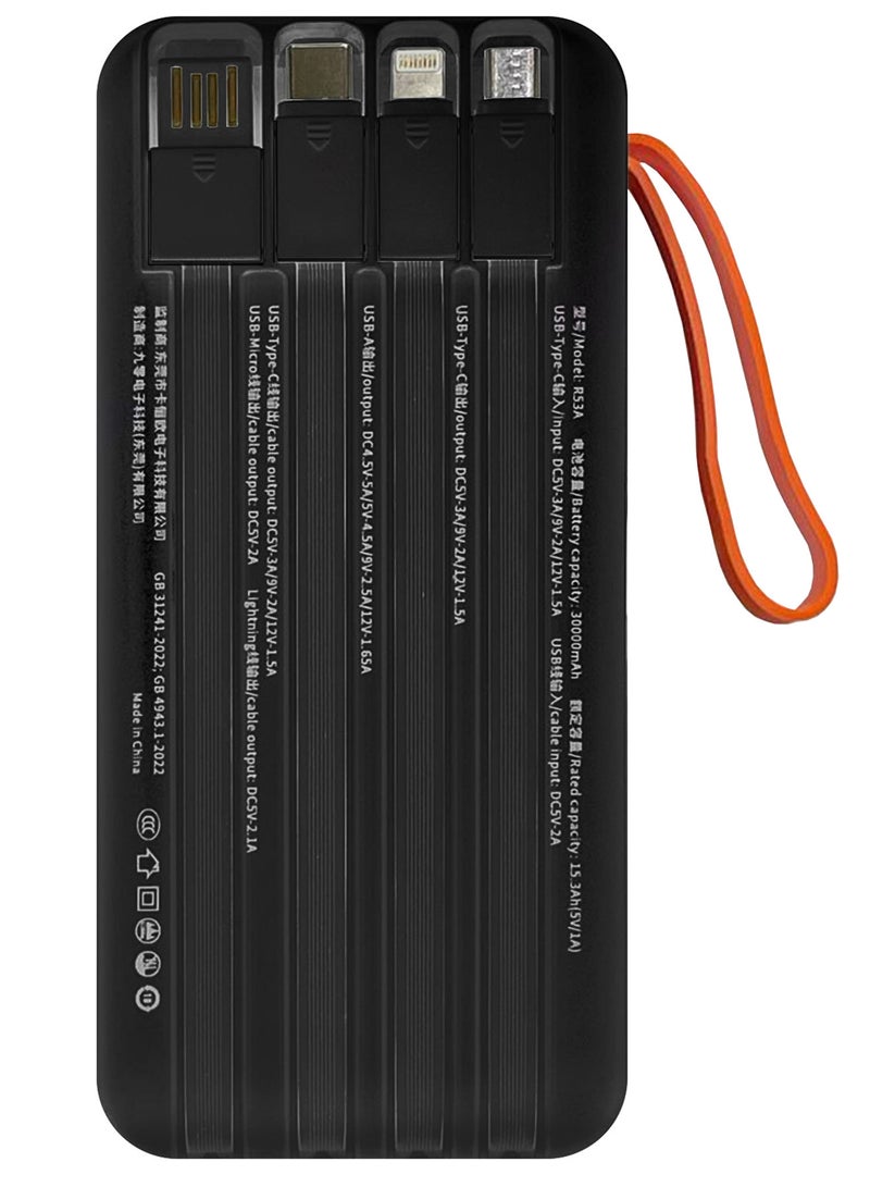 KALIO 2 حزمة بنك طاقة R53A 30000mAh - شحن سريع فائق الصغر 66W مع دعم PD35W وأربعة كابلات مدمجة / أبيض وأسود - Image 4