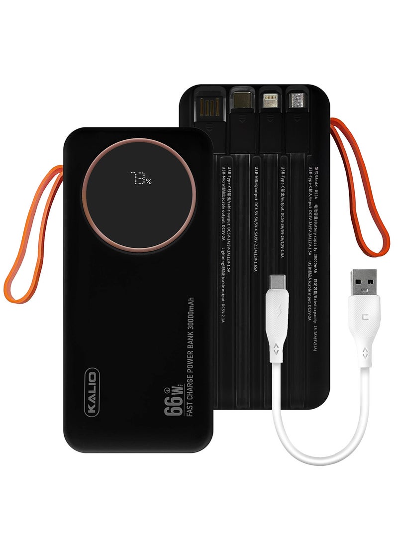 KALIO 2 حزمة بنك طاقة R53A 30000mAh - شحن سريع فائق الصغر 66W مع دعم PD35W وأربعة كابلات مدمجة / أبيض وأسود - Image 5