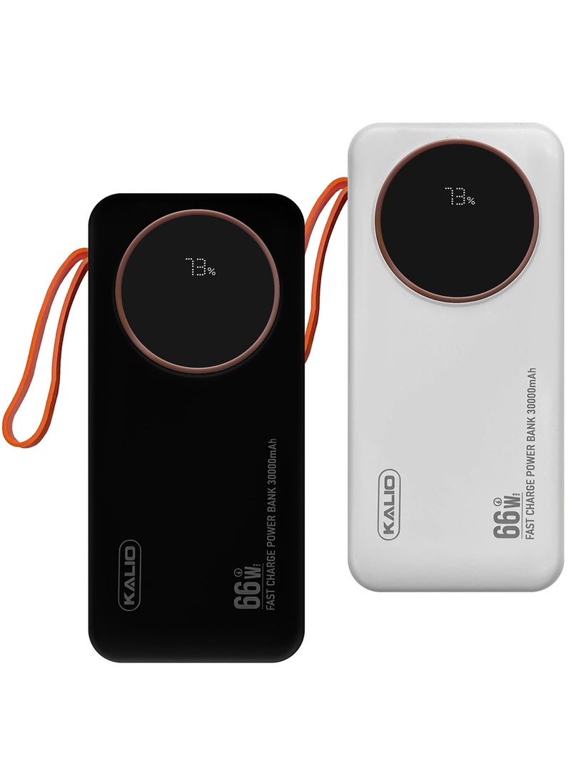 KALIO 2 حزمة بنك طاقة R53A 30000mAh - شحن سريع فائق الصغر 66W مع دعم PD35W وأربعة كابلات مدمجة / أبيض وأسود - Image 2