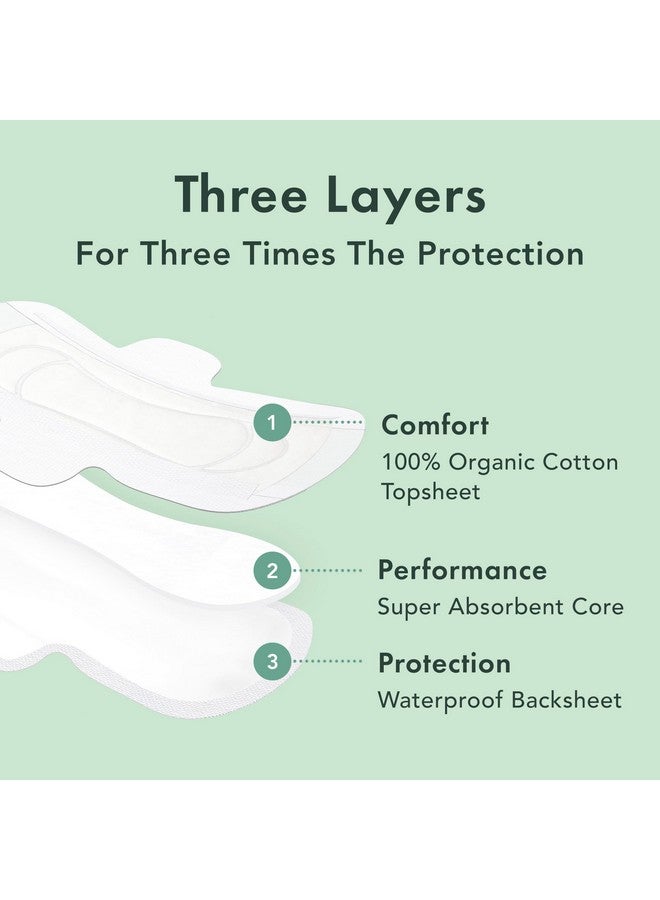 رائيل فوط رايل للنساء، غطاء من القطن العضوي - فوط صحية بأجنحة، ذات قدرة امتصاص عالية، بدون رائحة، رفيعة للغاية (ليلة كاملة، حجم كبير) - Image 3