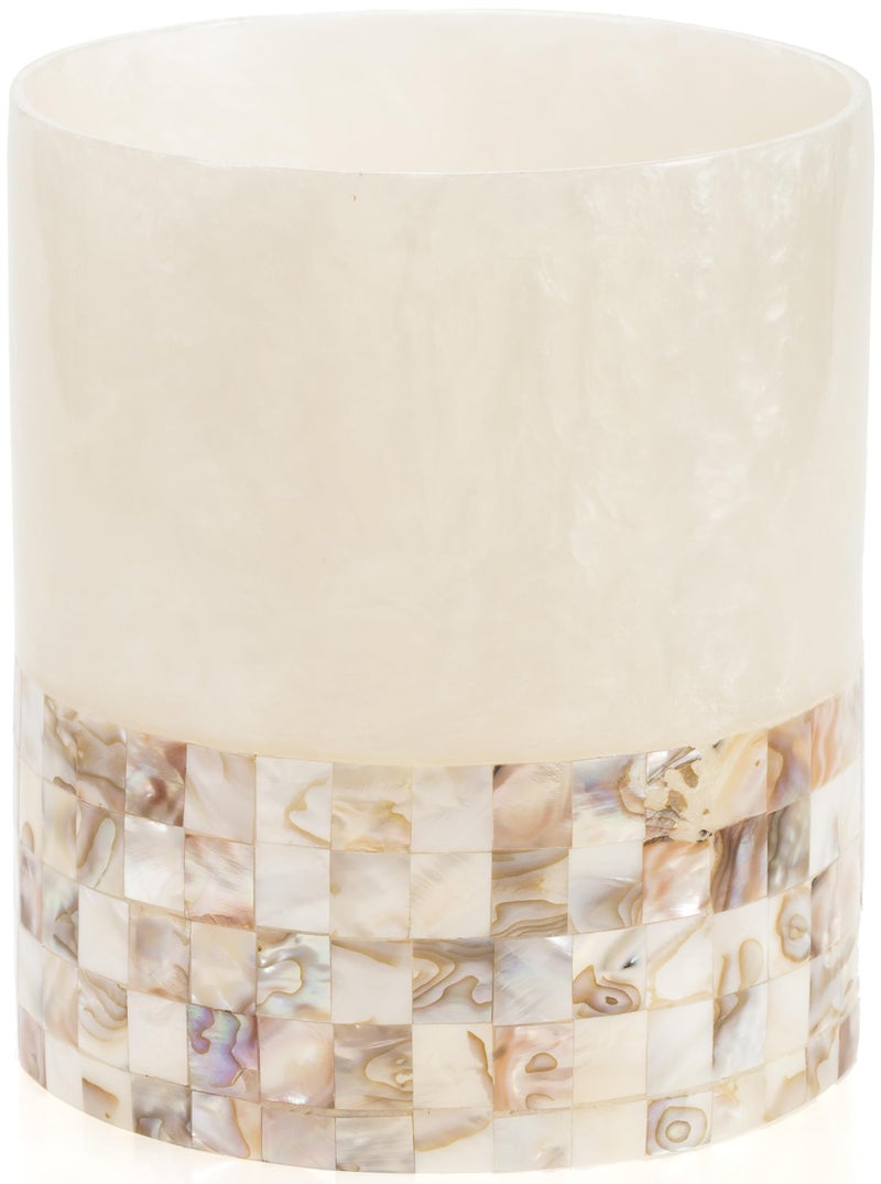 Creative Scents سلة مهملات صغيرة للحمام ميلانو 158 جال 6ل سلة نفايات زخرفية للحمام مع قواقع أم اللؤلؤ الجميلة سلة نفايات دائرية حديثة لغرفة النوم أو غرفة المعيشة