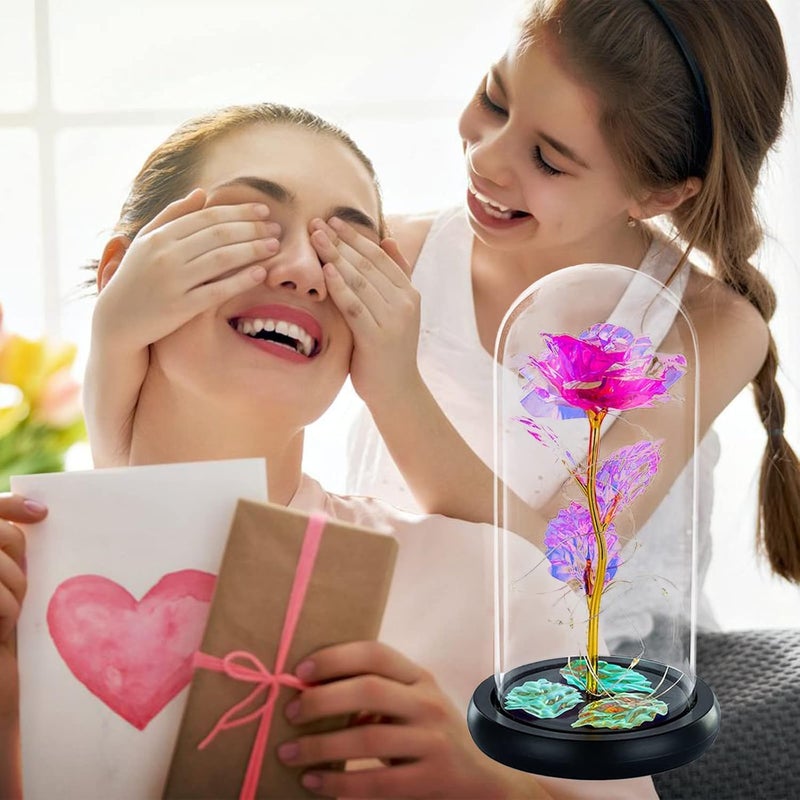 KN ENTERPRISE KN Beauty and The Beast Rose in Glass Dome Forever Rose Flower Kit Enchanted Galaxy Light Gifts for Women Girls Adults Mums on Valentine Mothers Day Wedding Anniversary Birthday - Image 4