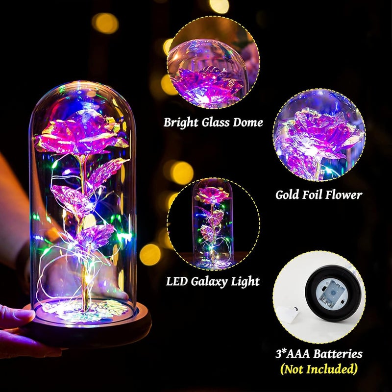 KN ENTERPRISE KN Beauty and The Beast Rose in Glass Dome Forever Rose Flower Kit Enchanted Galaxy Light Gifts for Women Girls Adults Mums on Valentine Mothers Day Wedding Anniversary Birthday - Image 5