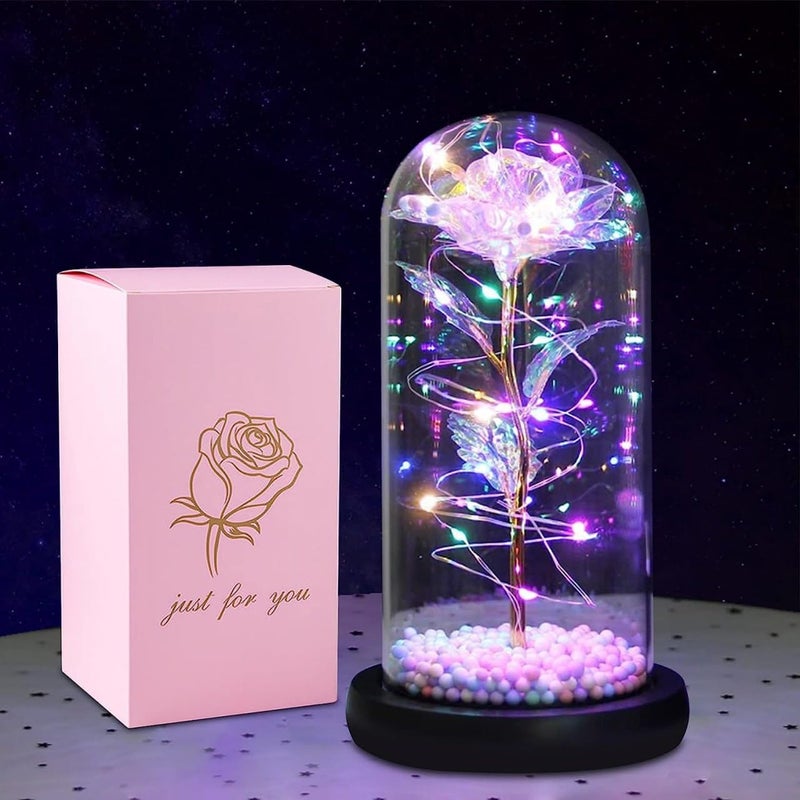 KN ENTERPRISE KN Beauty and The Beast Rose in Glass Dome Forever Rose Flower Kit Enchanted Galaxy Light Gifts for Women Girls Adults Mums on Valentine Mothers Day Wedding Anniversary Birthday - Image 1