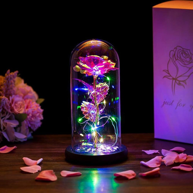 KN ENTERPRISE KN Beauty and The Beast Rose in Glass Dome Forever Rose Flower Kit Enchanted Galaxy Light Gifts for Women Girls Adults Mums on Valentine Mothers Day Wedding Anniversary Birthday - Image 2