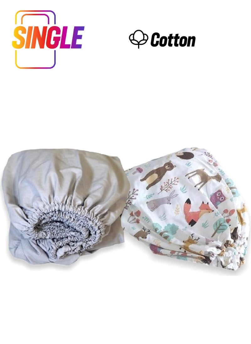 Bebek Özel Baby Special Cotton Baby Fitted Sheet Gray and Nature Pattern 70 x 140 cm cm 2 Pieces 