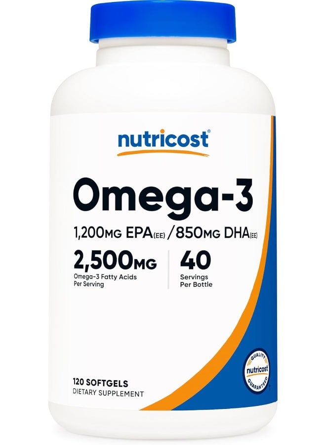 Nutricost Omega 3 Fish Oil - 2500mg, 120 Softgels (40 Serv) 1200mg EPA 850mg DHA  Non-GMO, Gluten Free - Image 1