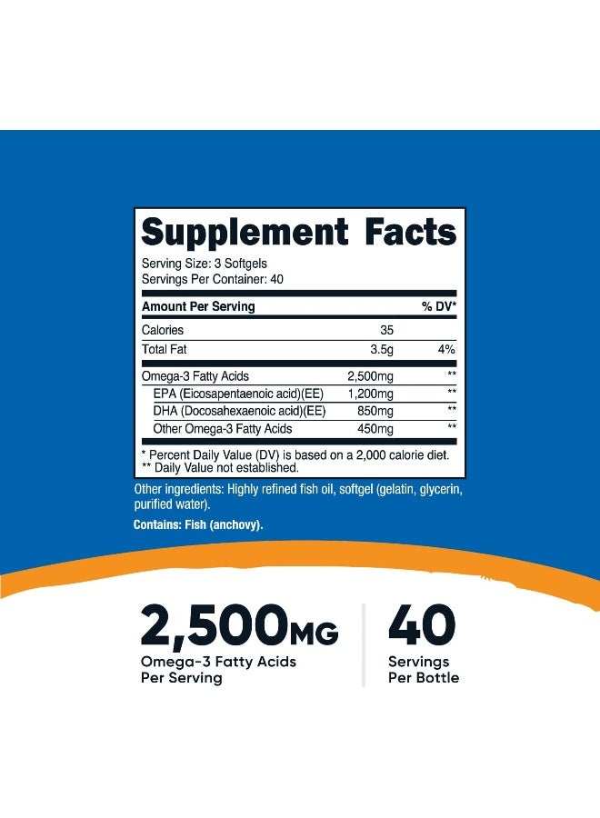 Nutricost Omega 3 Fish Oil - 2500mg, 120 Softgels (40 Serv) 1200mg EPA 850mg DHA  Non-GMO, Gluten Free - Image 2