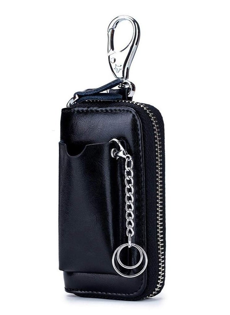 Excefore Car key Case, Leather Car Smart Key Fob Case, Portable Car Key Organizer Case, Keyring Zipper Bag, with Keychain,  for Men and Women  - Image 1