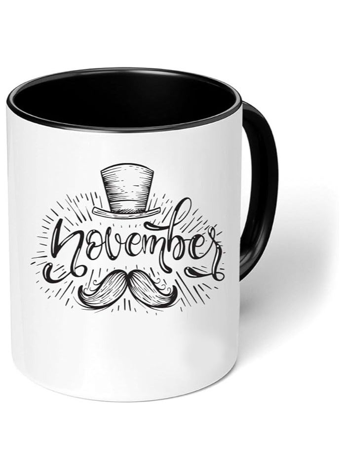 برينت شوب فور مي أكواب قهوة سيراميك للرجال من Movember، تحمل شعار سرطان البروستاتا، تحمل شعار التوعية الصحية، بتصميم شارب - Image 1