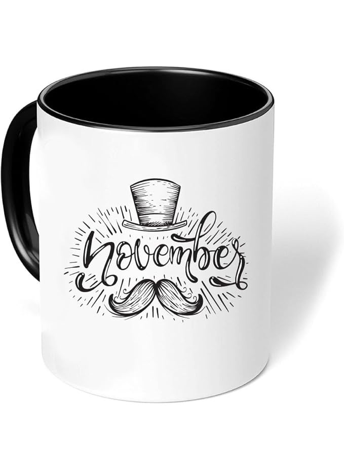 برينت شوب فور مي أكواب قهوة سيراميك للرجال من Movember، تحمل شعار سرطان البروستاتا، تحمل شعار التوعية الصحية، بتصميم شارب - Image 4