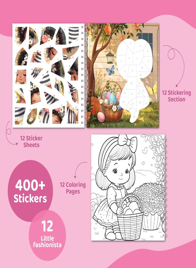 jackinthebox Sticker by Number Book, 12 Scenes Puzzle Paint by Sticker Book + Colouring Pages, Gifts for Birthday, Party Favor Toys for Girls, Arts & Crafts for Kids Age 7 8 9 10 - Little Fashionista - Image 2
