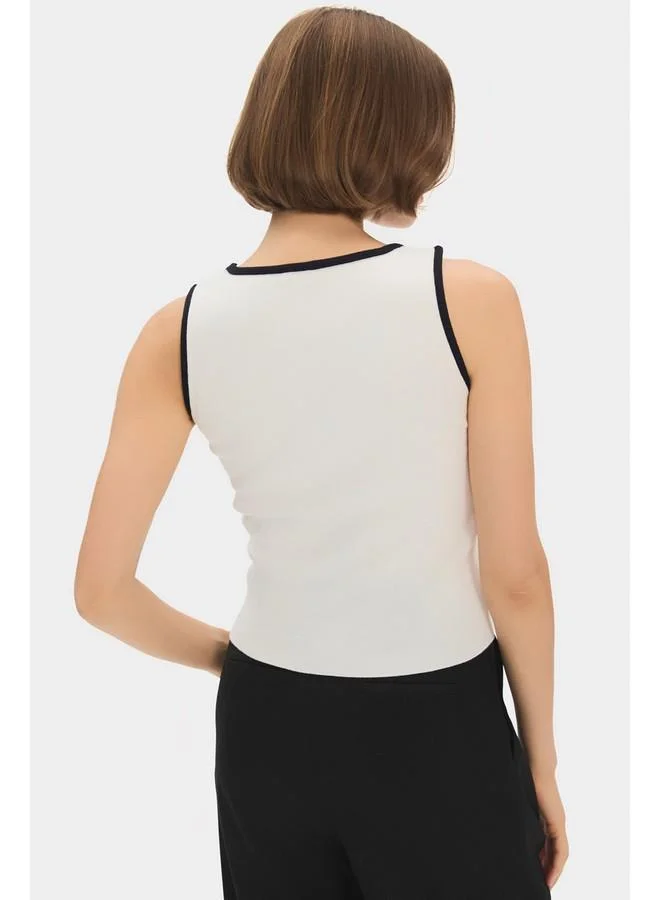 JUNE June Women Piping Detailed Knitwear Top White - Navy