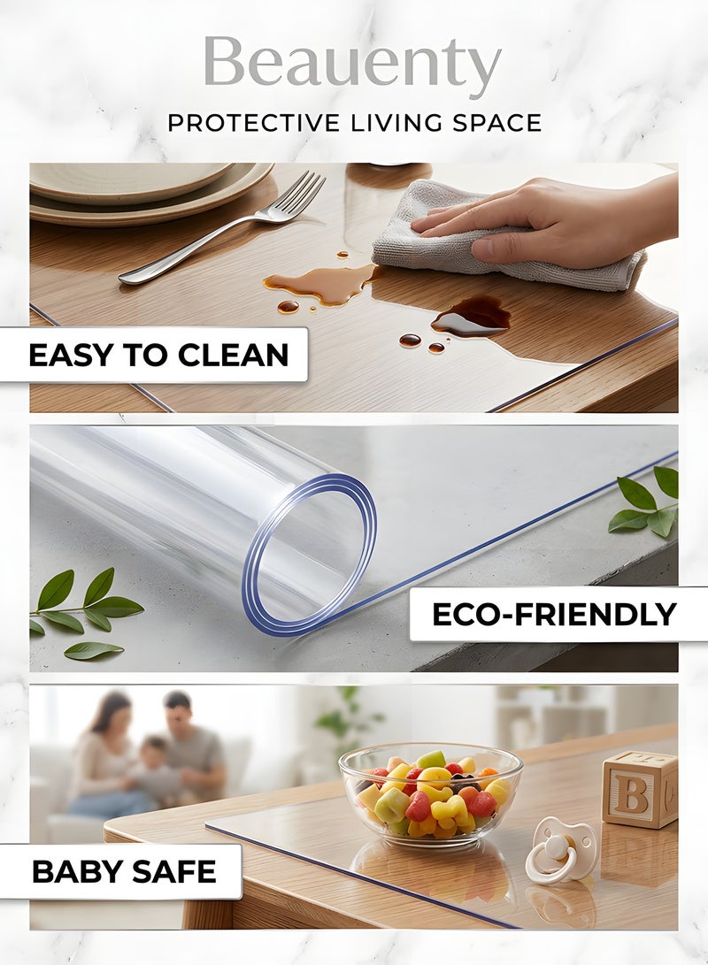 بيوينتي حامي طاولة شفاف، سمك 1.5 ملم، مستطيل الشكل، حصيرة مكتب شفافة، غطاء طاولة بلاستيكي، حامي طاولة شفاف من PVC، حصيرة مكتب غير قابلة للانزلاق، حامي طاولة لطاولة غرفة الطعام، المكتب - Image 2